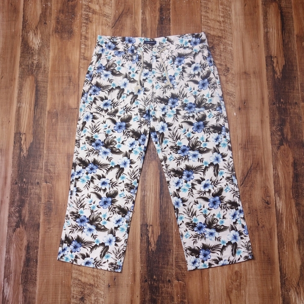 アーバンリサーチ URBAN RESEARCH 花柄コットンリネンパンツ メンズ 麻 総柄 38 Mサイズ 古着 ホワイト系ブルーフラワー MF40