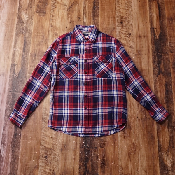 BACK NUMBER コットンリネンチェックネルシャツ メンズ 起毛 秋冬 ダブルポケット Mサイズ 美品 レッドネイビーチェック ON34