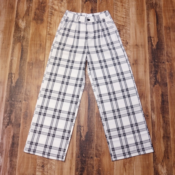美品 ルル RURU チェックワイドパンツ レディース モノトーン Sサイズ相当 NF14