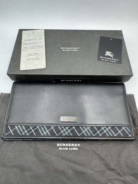 未使用品 バーバリー ブラックレーベル 長財布 ブラック レザー 小銭入れ無し メンズ 二つ折り財布 カードケース クレストブリッジ