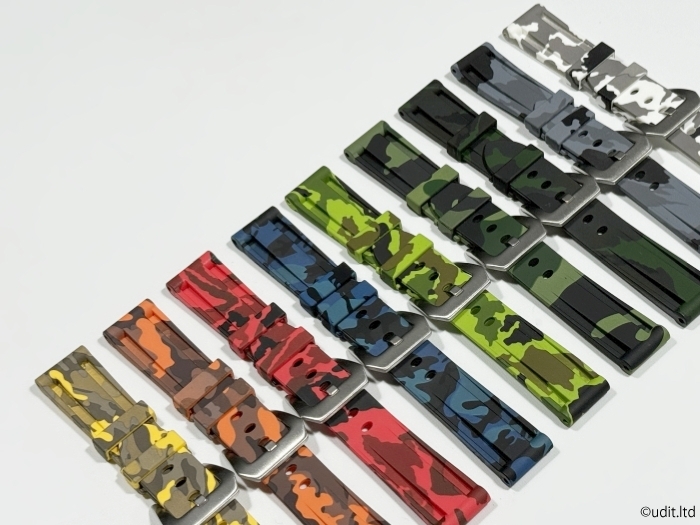 迷彩柄ラバーベルト 標準サイズ 時計ベルト ラバーバンド カモフラ 迷彩柄 シリコンベルト 交換