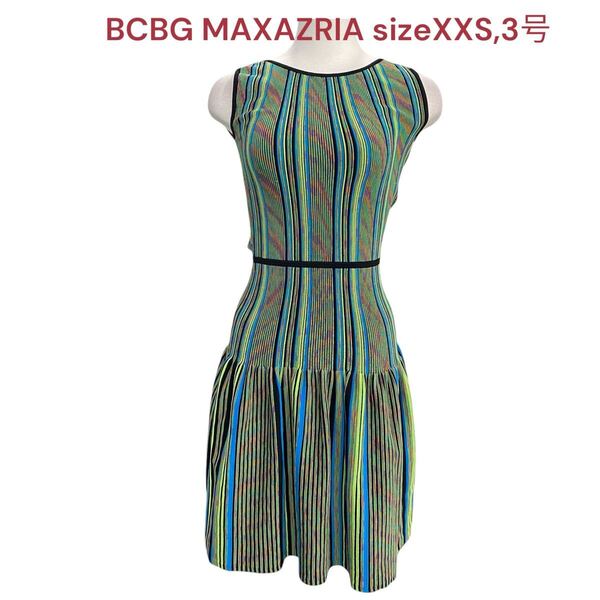 ビーシービージー XXS、3号 レディース ニットワンピ 膝丈 ノースリーブ BCBG MAXAZRIA マックスアズリア ワンピース ストライプ M5P535