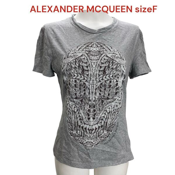 アレキサンダーマックイーン サイズF レディース Tシャツ 半袖 コットン 灰色 ALEXANDER MCQUEEN トップス ドクロ スカル グレー 綿 M5P555