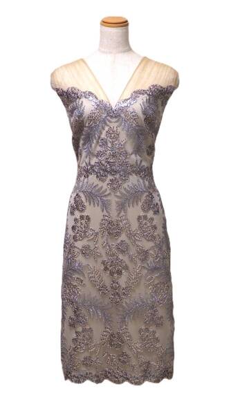 TADASHI SHOJI タダシショージ SILVER & BEIGE ワンピース 「8 」/ 13号程度