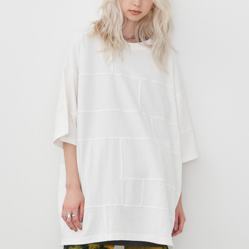 AIVER(アイバー)パッチワークビッグTEE オーバーサイズ Tシャツ カットソー 白 M