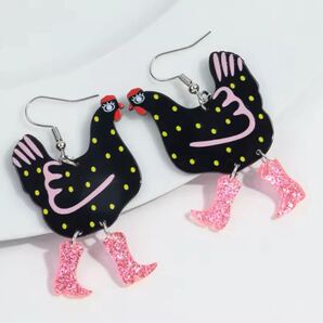 新品 ポップ チキンにわとりピアス グリッター