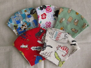 SALE!! ハンドメイド レディス 布マスク 猫柄 5枚セット B
