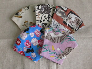 SALE!! ハンドメイド レディス布マスク 猫柄 5枚セット A