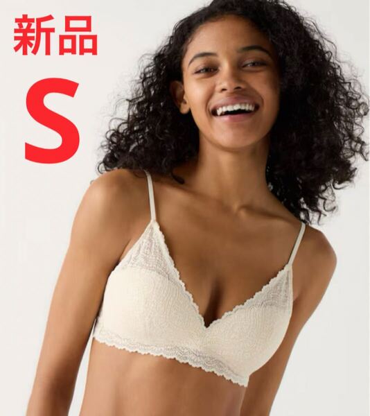 新品 ユニクロ ワイヤレスブラ/ストレッチレース Sサイズ オフ ホワイト