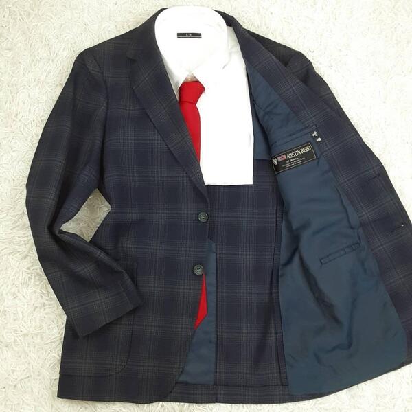 美品◎AUSTIN REED テーラードジャケット ネイビー チェック 背抜き