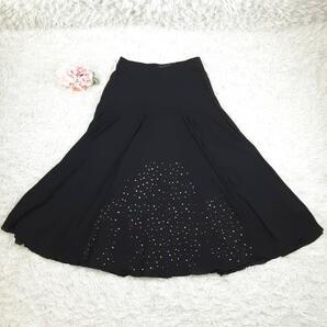 美品◎Prima boutique ロングプリーツスカート カラーストーン 黒