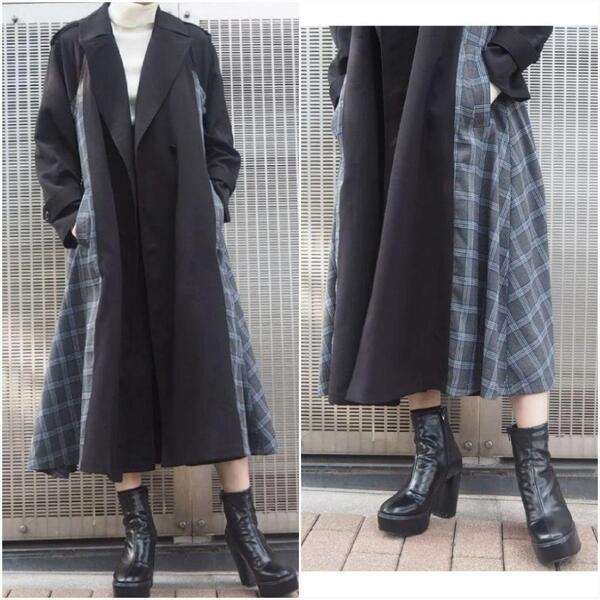 新品未使用タグ付◎MURUA ムルーア サイドチェックロングコート 黒 チェック
