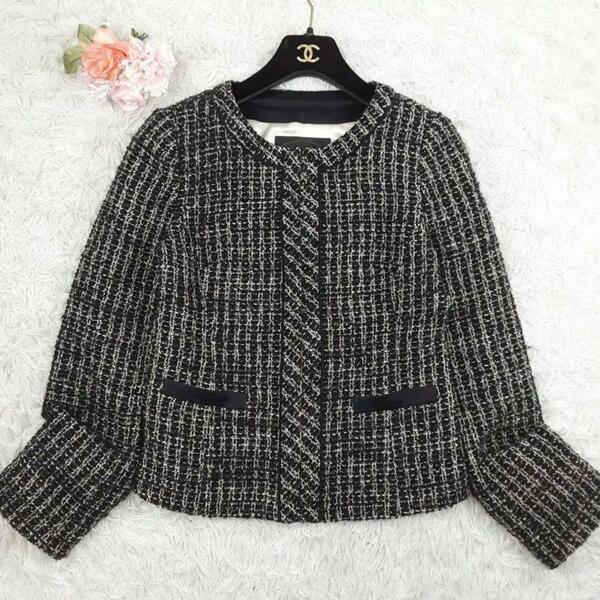 美品◎UNTITLED アンタイトル ツイードジャケット ノーカラージャケット