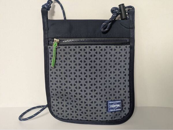 PORTER 軽量 ネックポーチ メッシュ グレー×ネイビー 日本製 美品 Lightweight Neck Pouch Mesh Gray Navy Made in Japan Excellent