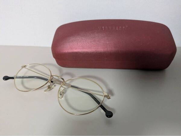 VERYNERD ラウンド型メガネ 金縁 サイアンレンズ 日本製 ケース付き Round Eyeglasses Gold Frame Cyan Lens Japan Made サングラス