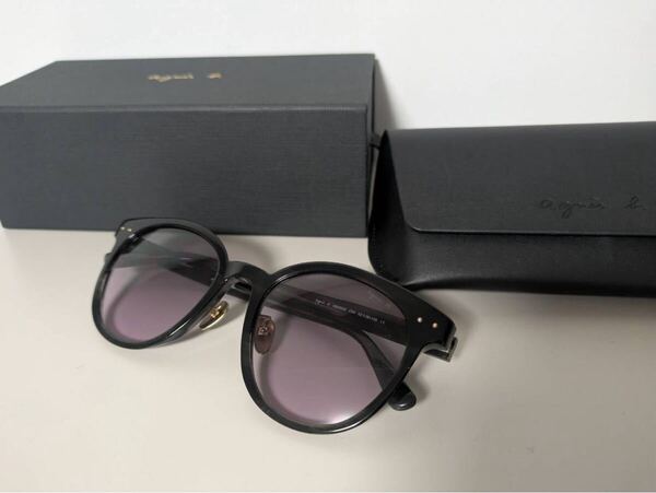 アニエスベー サングラス AB20032 ブラック 紫レンズ ケース付 agnes b. Sunglasses AB20032 Black with Purple Lenses & Case