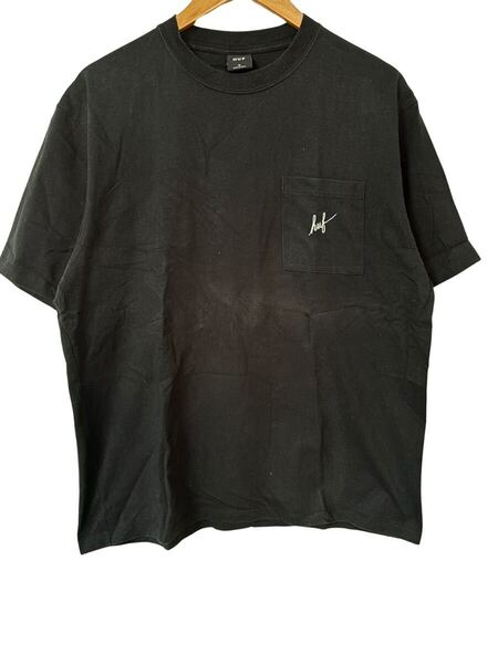HUF ロゴ刺繍Tシャツ 半袖 Mサイズ ブラック 刺繍ロゴ入りEnglish Title:HUF Logo Embroidered T-Shirt Short Sleeve M Size Black