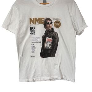 LIAM GALLAGHER NME誌表紙プリント Tシャツ 半袖 白 OASIS バンドT バンT
