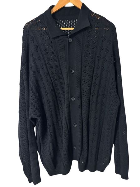 HARE 透かし編みカーディガン 黒 Fサイズ シャツ襟 コットン100% Openwork Knit Cardigan Black F Size Cotton 100% Shirt Collar ブラック