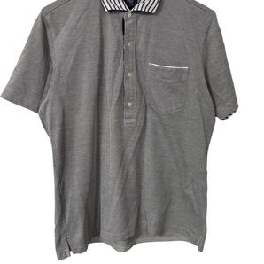 J.PRESS ストライプ襟 半袖ポロシャツ L 日本製 グレー 綿ポリ混紡 Striped Collar Polo Shirt L Made in Japan Gray Cotton Blend