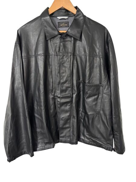 JOURNAL STANDARD 合成皮革レザーシャツジャケット M 黒 BARTOLOZZI生地 Faux Leather Jacket M Black BARTOLOZZI Fabric