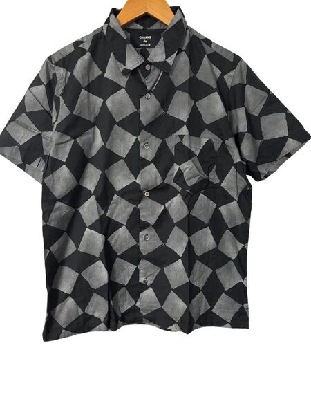 CABANE de ZUCCa 総柄半袖シャツ Mサイズ 綿100% 日本製 幾何学 黒グレー Patterned S/S Shirt M Cotton 100% Made in Japan
