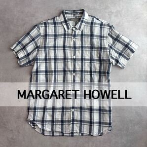 MARGARET HOWELL マーガレットハウエル MHL リネンシャツ リネン トップス ボタンダウン 半袖シャツ 半袖 チェック 麻 M