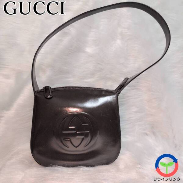 グッチ ショルダーバッグ エナメル パテント レザー 007 2046 0250 正規品 GUCCI インターロッキング ロゴ 型押し チャーム ワンショルダー