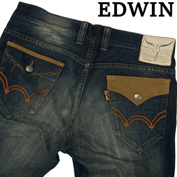EDWIN エドウィン 421XVS W36 (約98cm W38相当)大きいサイズ フラップポケット ウエスタン ビンテージ デニムパンツ メンズ ジーンズ