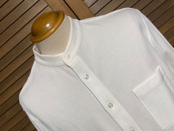 新品 アニオナ(伊) スタンドカラーニットシャツ50→XL相当 白 通年のコットン素材 定価15.8万円