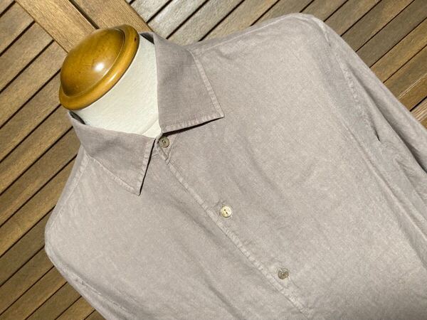 新品 アニオナ(伊) リネンシャツ50→XL相当 茶 ワンピースカラー 春夏秋用極上リネン100%素材 定価18万円