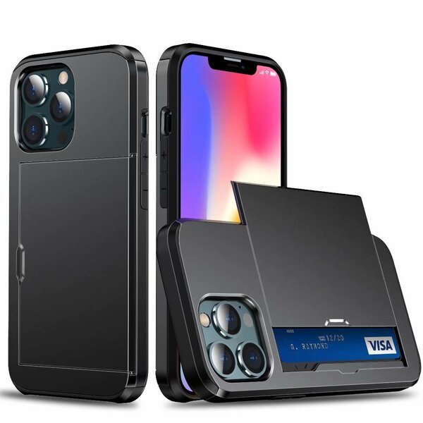 iPhone 16 Pro Max用 ケース ブラック 背面カバー カード収納 黒色 カードホルダー