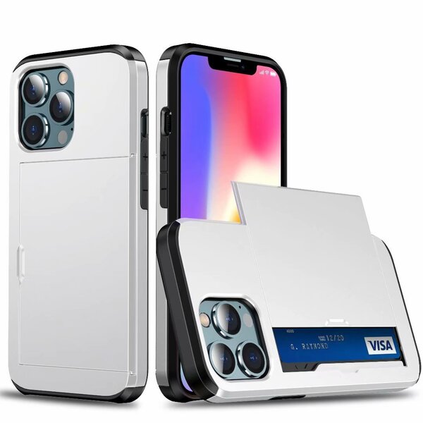 iPhone 13 Pro Max用 ケース ホワイト 背面カバー カード収納 白色 カードホルダー