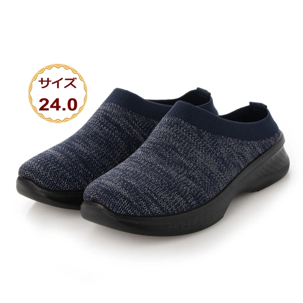 フライニットスニーカー かかとなし サボサンダル スニーカー ちょい履き スリッポン 上履き 男女兼用 ネイビ 22536-nav-240
