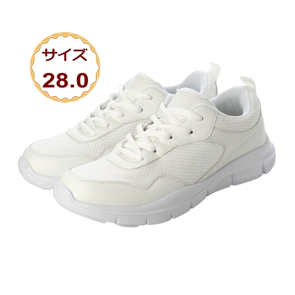 スニーカー 運動靴 スクール ランニング シューズ 作業靴 軽量 3E 幅広 通学 コンフォート 男女兼用 ホワイト 白 24249-wht-280 28.0cm