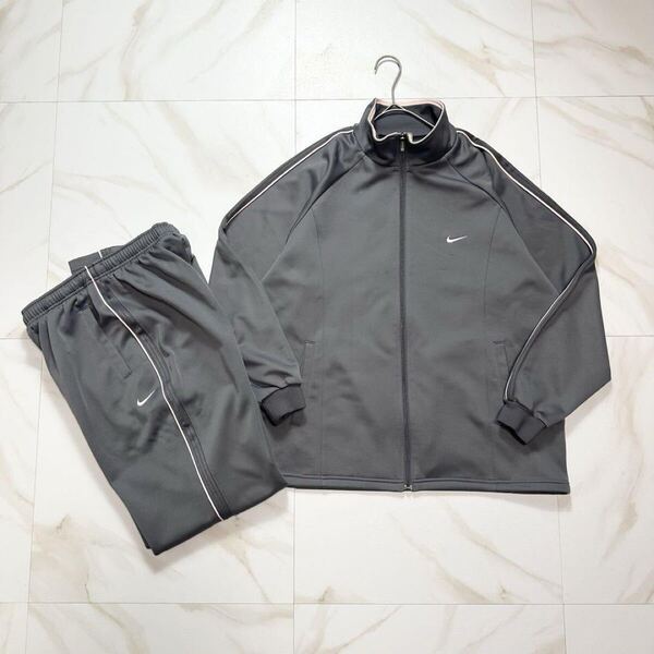 NIKEジャージ上下セットアップ y2k グレー ピンク 刺繍ロゴ XLサイズ トラックジャケット 運動 スポーツ