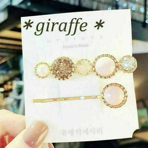 E162 匿名配送 ヘアピン 2本セット クリスタル ビーズ ピンク ヘアクリップ 髪留め 前髪 サイド ヘアアクセサリー