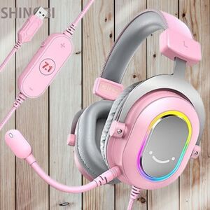 ゲーミングヘッドセット 7.1chサラウンドサウンド対応ゲーミングヘッドフォン RGB付き オーディオコントロール可能 PC/PS4/PS5対応 ピンク