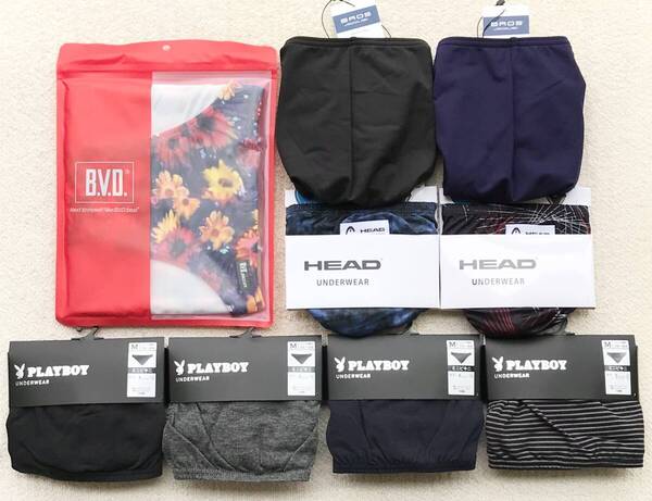 B.V.D&BROS&HEAD&PLAYBOY ビキニ ブリーフ Mサイズ 花柄&シンプル&デザイン&ボーダー 9枚セット ☆送料無料