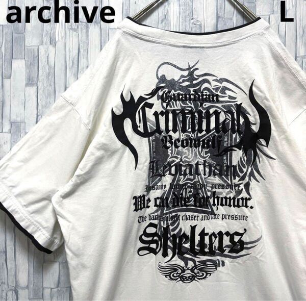archive アーカイブ 半袖 Tシャツ 十字架 サイズL お兄系 フェアリーグランジ Y2K ギャル男 パンク デカロゴ ビッグロゴ メンズ