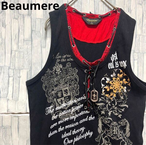Beaumere ボーメール タンクトップ ノースリーブ お兄系 フェアリーグランジ Y2K アーカイブ archive ギャル男 パンク デカロゴ チャーム付