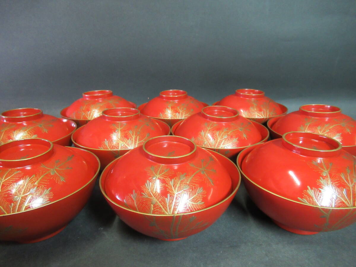 漆器 輪島塗 金蒔絵 木製 蓋付椀 お煮物椀 吸物椀 10客 共