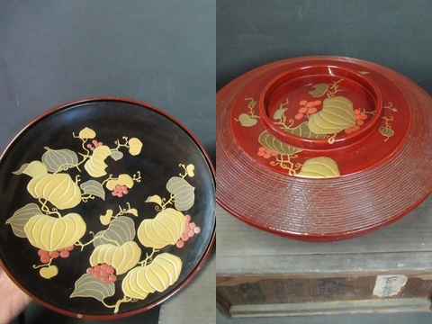 ◇送料無料◇蝋色塗芹蒔絵 吸物椀と隅切膳 各大小の五客揃 （計