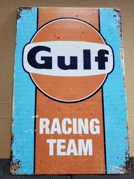 1点のみ│Gulfレーシングチーム│レトロブリキ看板│カーメタルサイン│アメリカン海外雑貨│カスタムガレージ、店舗、車庫│インポート品