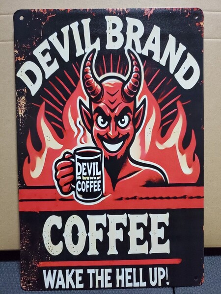 1点のみ│デビルブランドコーヒー│悪魔│レトロブリキ看板│メタルサイン│アメリカン海外雑貨│ガレージ、店舗│インポート品