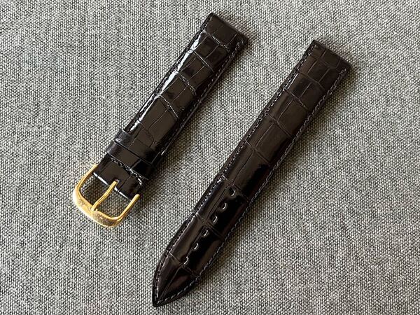 即決!送料無料!フランス直輸入 クロコ時計ベルト 18mm ブラック リアルクロコダイル ビンテージ デッドストック品 D18-6