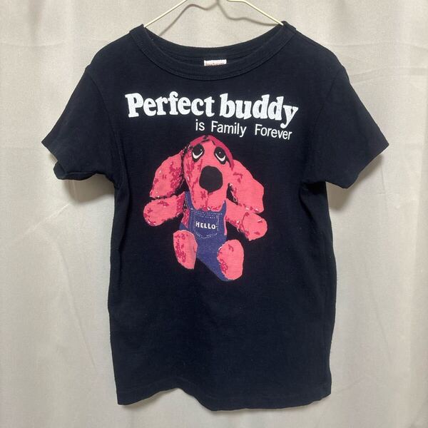 古着 デニムダンガリー 半袖 Tシャツ 犬プリント 140cm フィス