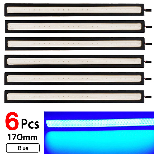 ★ 6本セット ★ LED デイライト バーライト 12V COB 全面発光 (Blue) ★ 17㎝ 両面テープ付き 防水 ★