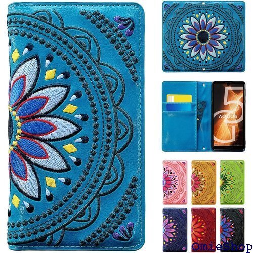 AQUOS sense3 SH-02M SHV45 l Mカバー SHV48カバー エスニック 刺繍 ターコイズ 492