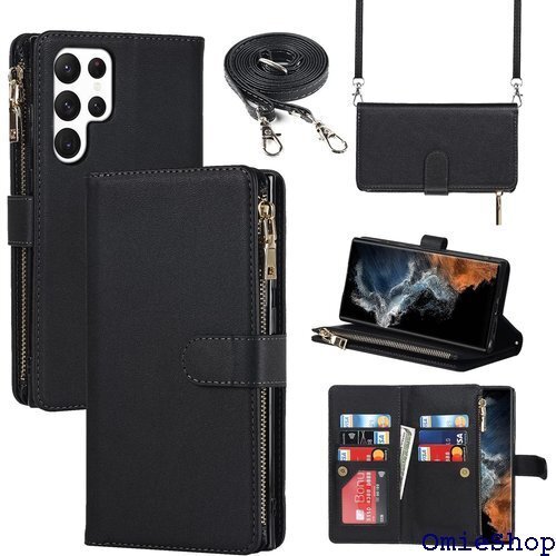 for Galaxy S22 Ultra 縄掛けケース ップ付き 落下防止 耐衝撃 全面保護 肩縄付き-ブラック 617